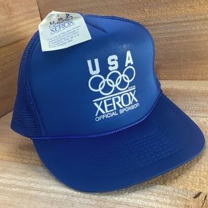 XEROX USA Olympic Official Sponsor Cap Trucker Hat Snapback Baseball Vintage 80s